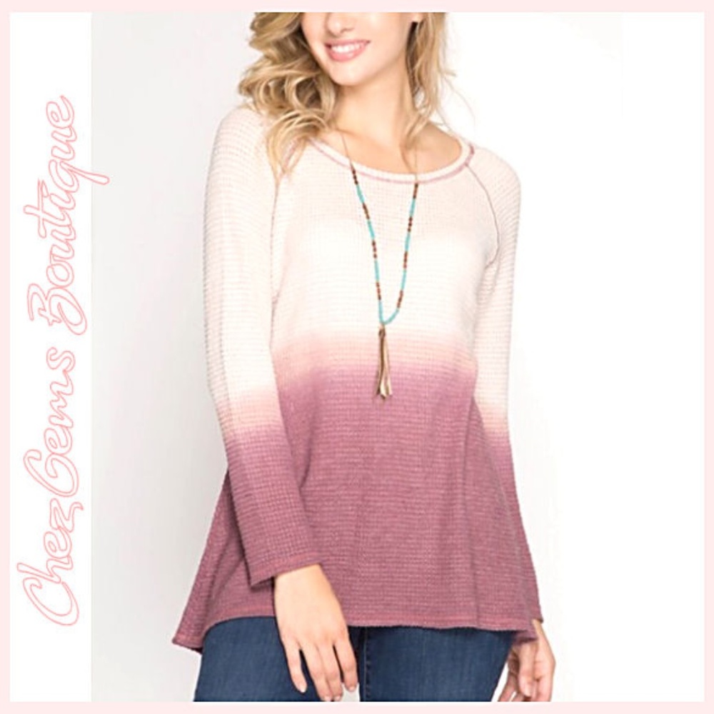 NWT Mauve Ombre Waffle Top RELAXED Fit NEW ! S M L